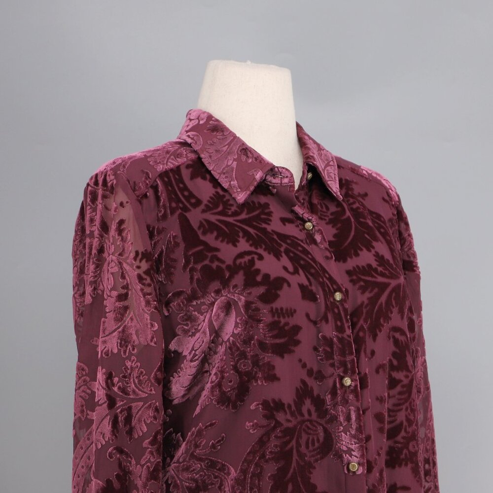 NWT SOFT SURROUNDINGS Floreat Velvet Shirt Purple Wine Size L - Picture 4 of 10